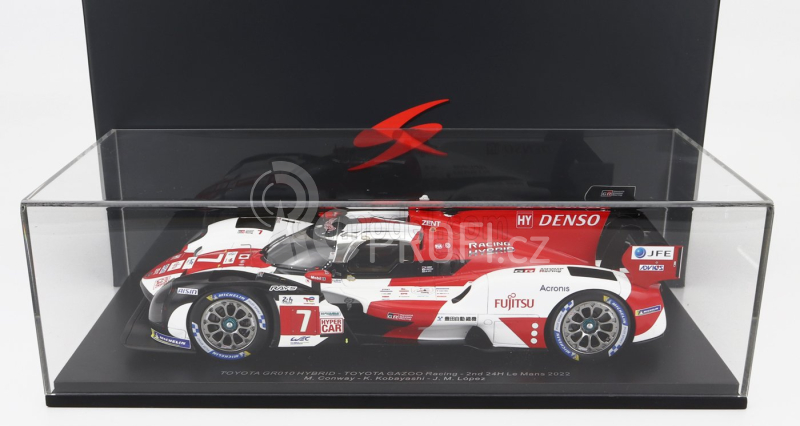 Spark-model Toyota Gr010 3.5l Turbo Hybrid V6 Team Toyota Gazoo Racing N 7 2nd 24h Le Mans 2022 M.conway - K.kobayashi - J.m.lopez - Con Vetrina - With Showcase 1:18 Bílá Červená Šedá