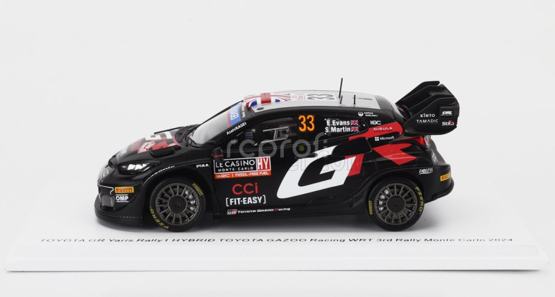 Spark-model Toyota Yaris Gr Rally1 Hybrid Team Toyota Gazoo Racing Wrt N 33 3rd Rally Montecarlo 2024 Elfyn Evans - Martin Scott 1:43 Černá Bílá