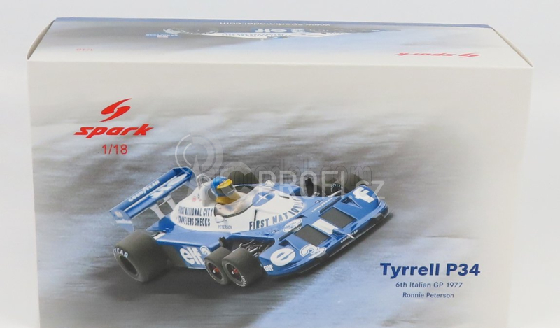 Spark-model Tyrrell F1  P34 Elf N 3 6th Italian Gp Monza 1977 R.peterson 1:18 Modrá Bílá