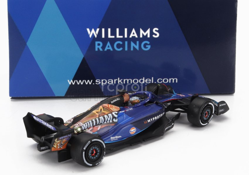 Spark-model Williams F1  Fw45 Team Williams Racing Gulf N 23 Las Vegas Usa Gp 2023 Alexander Albon 1:64 Modrá Černá Zlatá