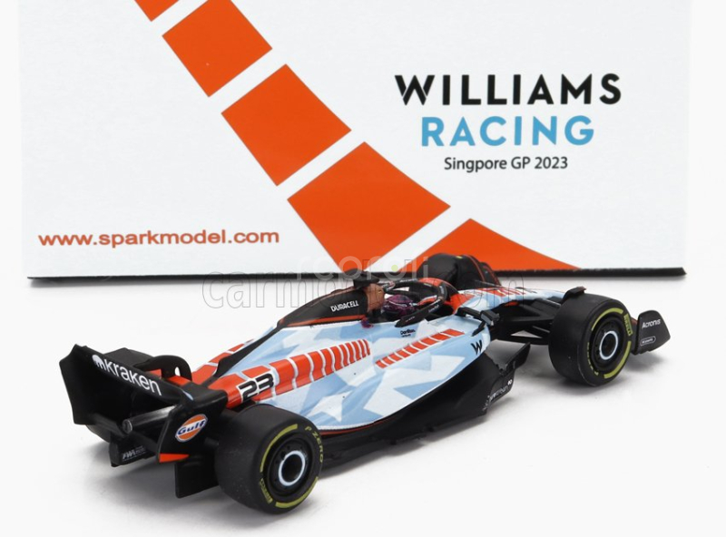 Spark-model Williams F1  Fw45 Team Williams Racing Gulf N 23 Singapore Gp 2023 Alexander Albon 1:64 Světle Modrá