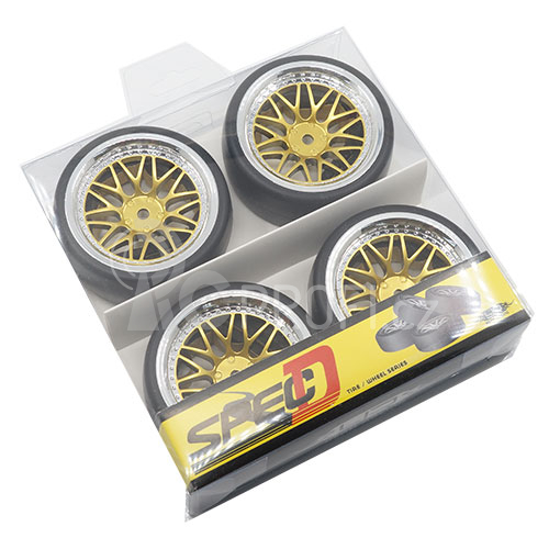 Spec D LS Wheel Offset +6 Gold Silver w/Tire 4ks pro 1/10 Drift 