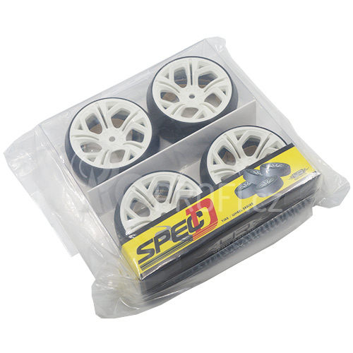 Spec D TE73 Wheel Offset +3 White w/Tire 4pcs For 1/10 Drift