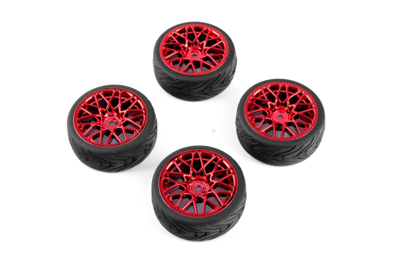 Spec T LS Wheel Offset 3 Red w/Tire 4ks pro 1/10 Silniční