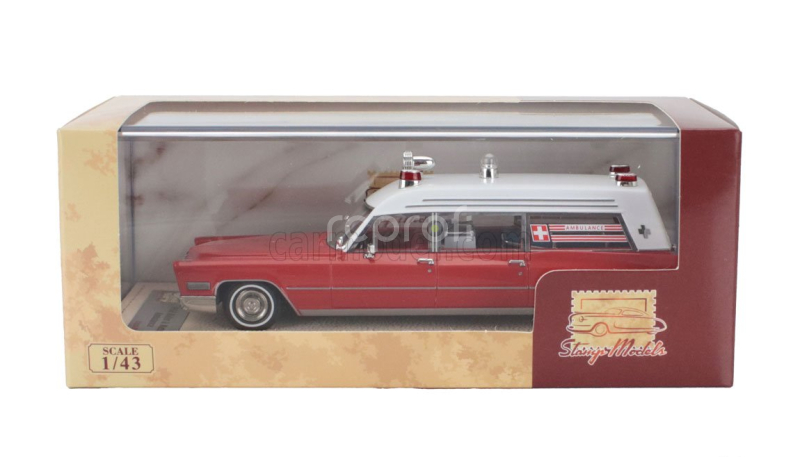 Stamp-models Cadillac Miller Meteor Ambulance 1968 1:43 Červená Bílá