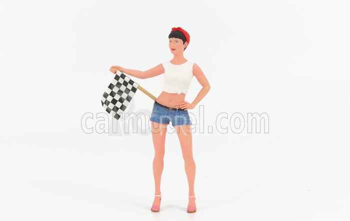Sun-star Figures Racing Girl - Ragazza Con Bandiera A Scacchi 1:18 Růžová Bílá Modrá
