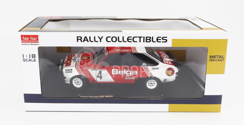 Sun-star Ford england Escort Rs 1800 (night Version) N 4 4th Rally Lotto Haspengouw 1981 R.droogmans - R.joosten 1:18 Červená Bílá