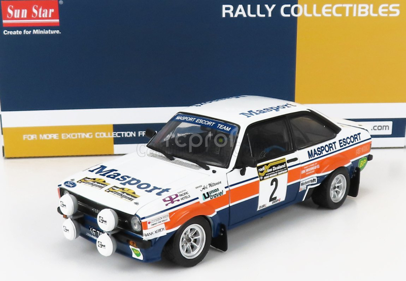 Sun-star Ford england Escort Rs1800 (night Version) N 2 2nd Rally South Pacific New Zealand 1977 A.vatanen - J.scott 1:18 Bílá Oranžová Modrá