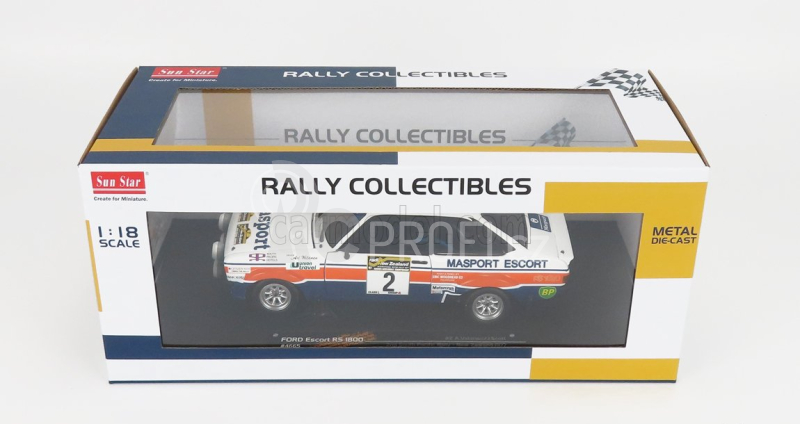 Sun-star Ford england Escort Rs1800 (night Version) N 2 2nd Rally South Pacific New Zealand 1977 A.vatanen - J.scott 1:18 Bílá Oranžová Modrá
