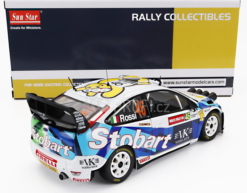 Sun-star Ford england Focus Rs Wrc Stobart N 46 Rally Wales Gb 2008 Valentino Rossi - Carlo Cassina 1:18 Bílá Zelená Modrá