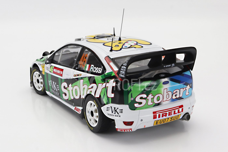 Sun-star Ford england Focus Rs Wrc Stobart N 46 Rally Wales Gb 2008 Valentino Rossi - Carlo Cassina 1:18 Bílá Zelená Modrá