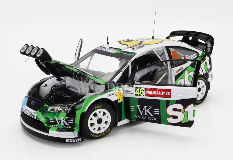 Sun-star Ford england Focus Rs Wrc Stobart N 46 Rally Wales Gb 2008 Valentino Rossi - Carlo Cassina 1:18 Bílá Zelená Modrá