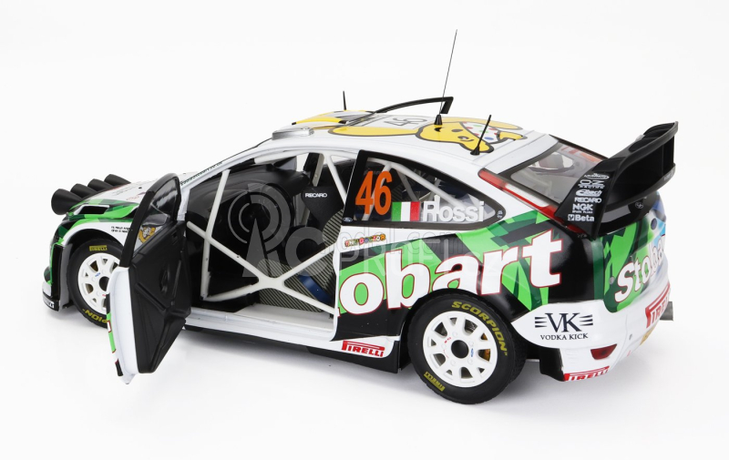 Sun-star Ford england Focus Rs Wrc Stobart N 46 Rally Wales Gb 2008 Valentino Rossi - Carlo Cassina 1:18 Bílá Zelená Modrá
