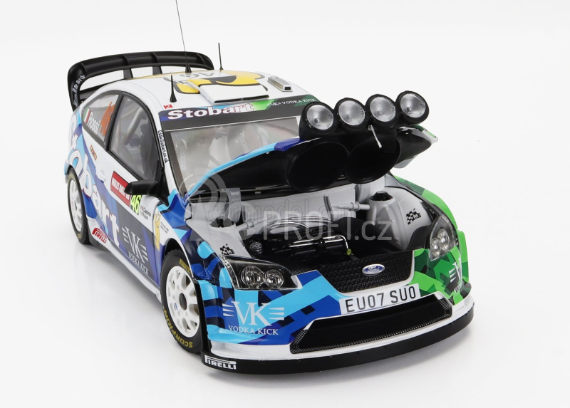 Sun-star Ford england Focus Rs Wrc Stobart N 46 Rally Wales Gb 2008 Valentino Rossi - Carlo Cassina 1:18 Bílá Zelená Modrá