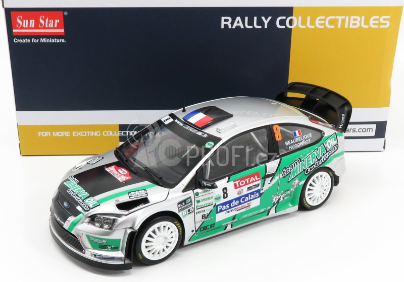 Sun-star Ford england Focus Rs Wrc08 N 8 Rally Du Touquet 2012 J.c.beaubelique - Higonnot 1:18 Stříbrná Zelená