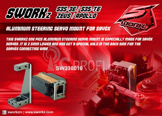 SWORKz hlíníkový držák serva řízení, SAVÖX, 1 ks.