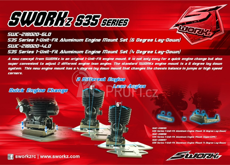 SWORKz hliníkový rychlo úpínací držáky motoru, sklon 4°, pouze lože pro motor, 1+1 ks.