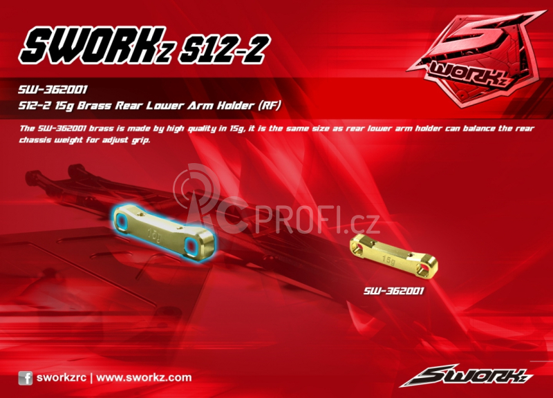 SWORKz S12-2 15gramový mosazný zadní spodní držák ramen, 1 ks.