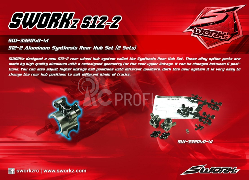 SWORKz S12-2 zadní hliníkové náboje kol včetně plastových vložek, 1 sada