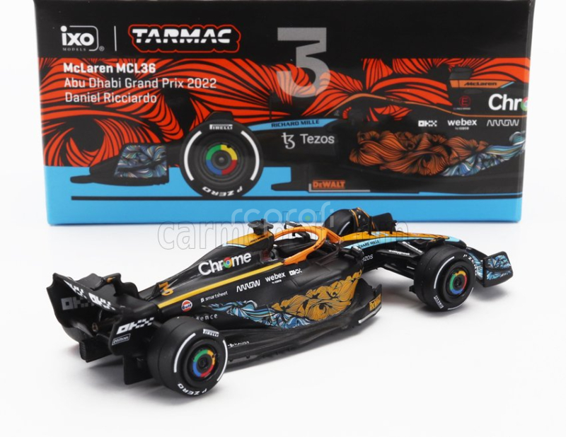 Tarmac Mclaren F1  Mcl36 Team Mclaren N 3 Abu Dhabi Gp 2022 Daniel Ricciardo 1:64 Oranžová Světle Modrá