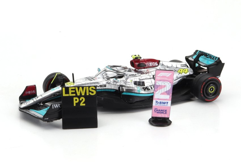 Tarmac Mercedes gp F1 W13e Team Mercedes-amg Petronas F1 N 44 2nd Brazilian Gp 2022 Lewis Hamilton 1:64 Stříbrná Zelená