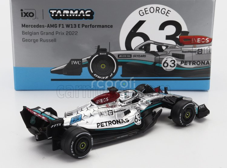 Tarmac Mercedes gp F1 W13e Team Mercedes-amg Petronas F1 N 63 4th Belgium Gp 2022 George Russell 1:64 Stříbrná Zelená
