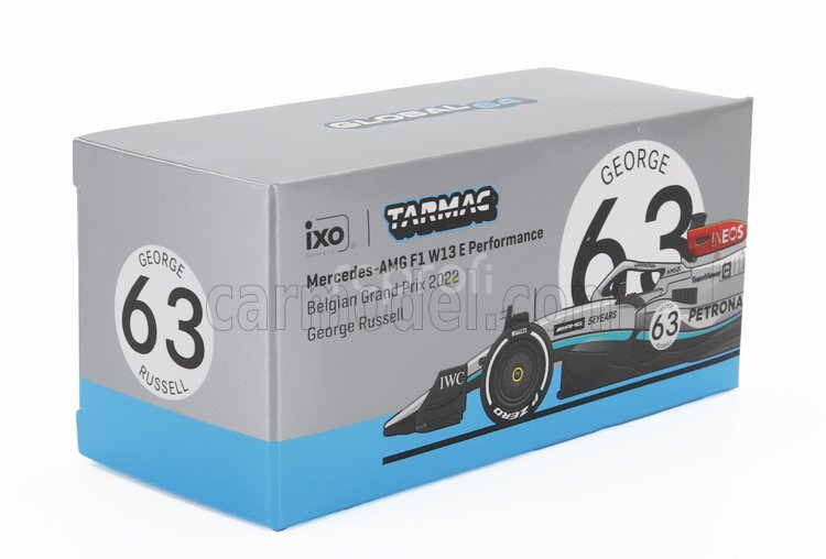 Tarmac Mercedes gp F1 W13e Team Mercedes-amg Petronas F1 N 63 4th Belgium Gp 2022 George Russell 1:64 Stříbrná Zelená
