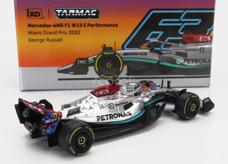Tarmac Mercedes gp F1 W13e Team Mercedes-amg Petronas F1 N 63 5th Miami Gp 2022 George Russell 1:64 Stříbrná Zelená