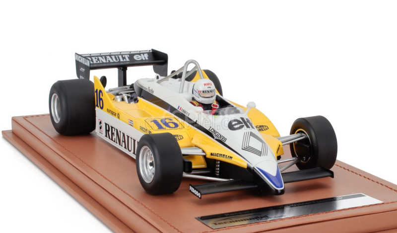 Tecnomodel Renault F1  Re30b V6 Turbo Team Renault Elf N 16 Winner France Gp (with Pilot Figure) 1982 Rene Arnoux 1:18 Bílá Žlutá Černá