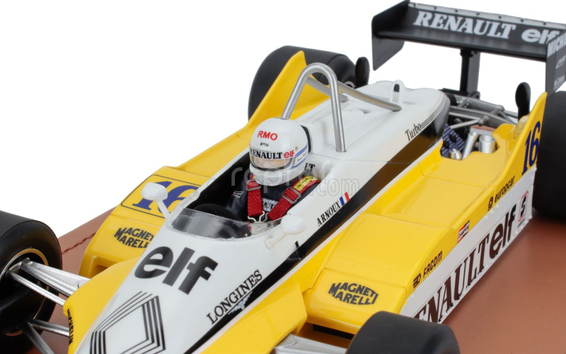 Tecnomodel Renault F1  Re30b V6 Turbo Team Renault Elf N 16 Winner France Gp (with Pilot Figure) 1982 Rene Arnoux 1:18 Bílá Žlutá Černá