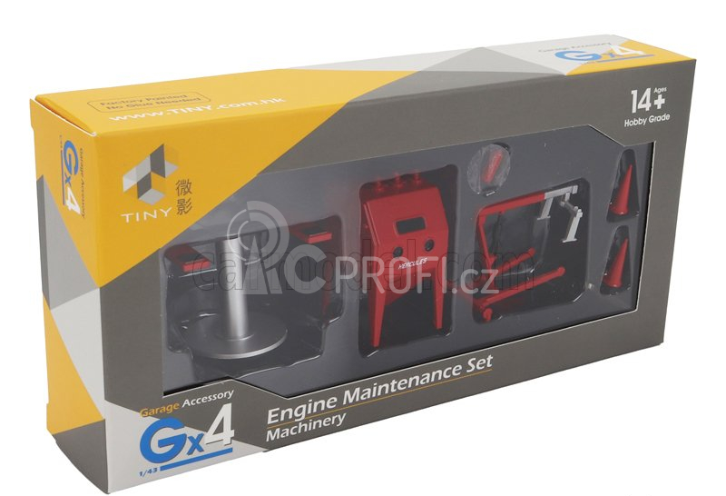 Tiny toys Accessories Set Officina Garage Engine Maintenance 1:43 Červená Stříbrná
