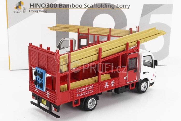 Tiny toys Hino 195 Bamboo Scaffolding Lorry Truck 2010 1:64 Bílá Červená