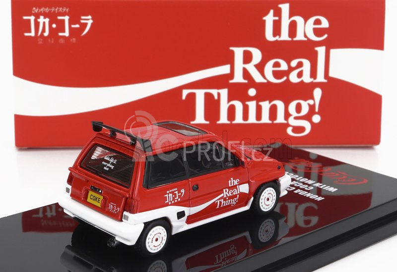 Tiny toys Honda City Turbo Ii Coca-cola The Real Thing 1981 With Motocompo - Motorcycle 1:64 Červená Bílá