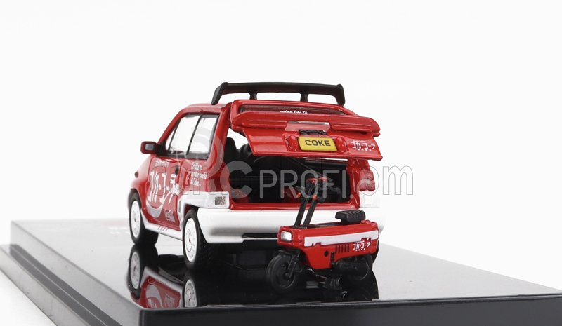 Tiny toys Honda City Turbo Ii Coca-cola The Real Thing 1981 With Motocompo - Motorcycle 1:64 Červená Bílá