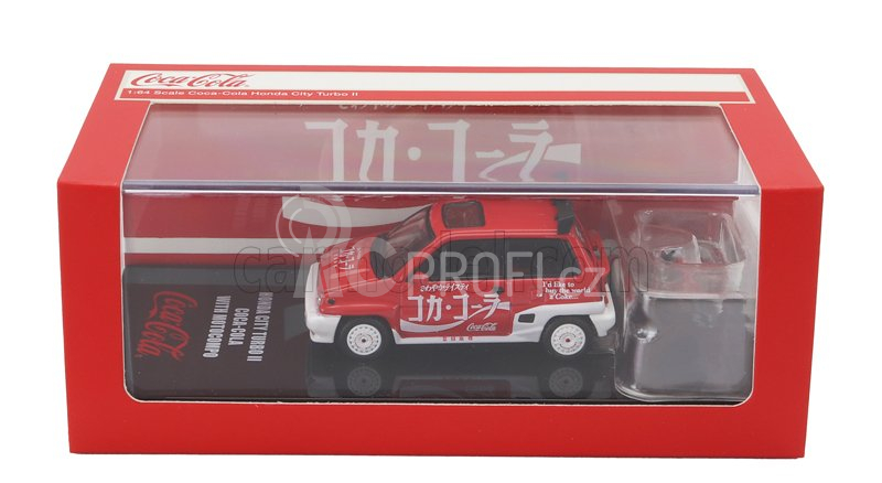 Tiny toys Honda City Turbo Ii Coca-cola The Real Thing 1981 With Motocompo - Motorcycle 1:64 Červená Bílá