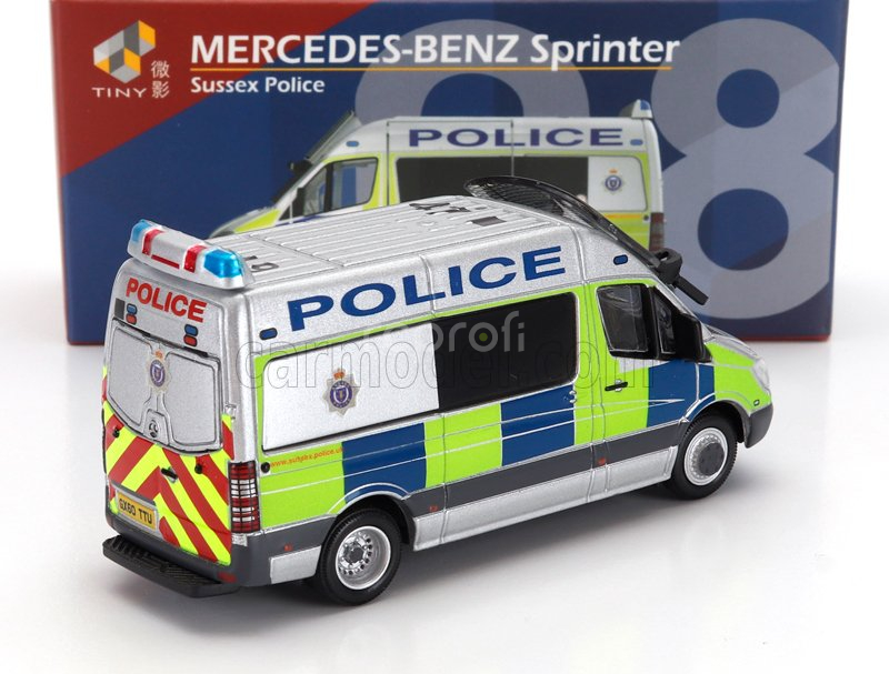 Tiny toys Mercedes benz Sprinter Minibus Uk8 Sussex Police 2018 1:76 Stříbrná Modrá Žlutá