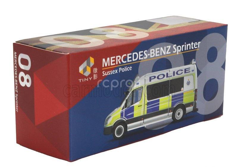 Tiny toys Mercedes benz Sprinter Minibus Uk8 Sussex Police 2018 1:76 Stříbrná Modrá Žlutá