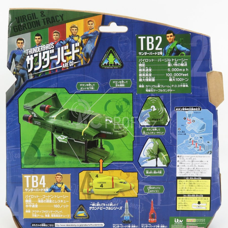 Tomica G.anderson Thunderbirds - Thunderbird 4 Cm. 5.0 - Thunderbird 2 Cm. 18.0 1:36 Zelená Žlutá