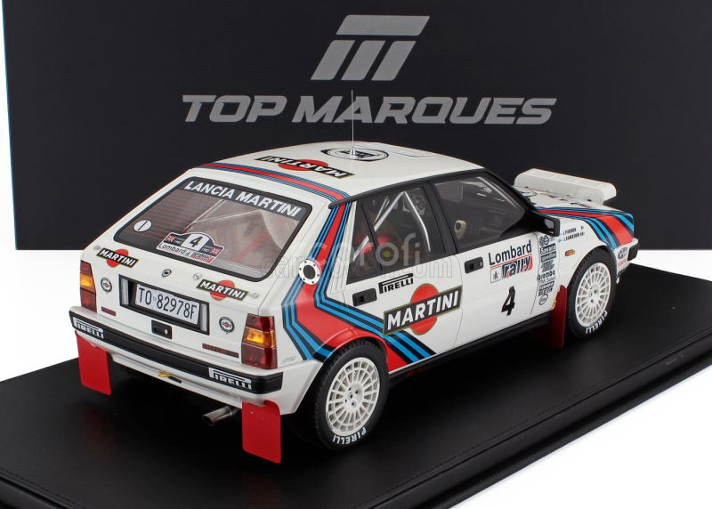 Topmarques Lancia Delta Hf Integrale 4wd Team Martini & Rossi Racing (night Version) N 4 Winner Rally Rac Lombard 1987 Juha Kankkunen - Juha Piironen - Con Vetrina - With Showcase 1:12 Bílá Červená Modrá