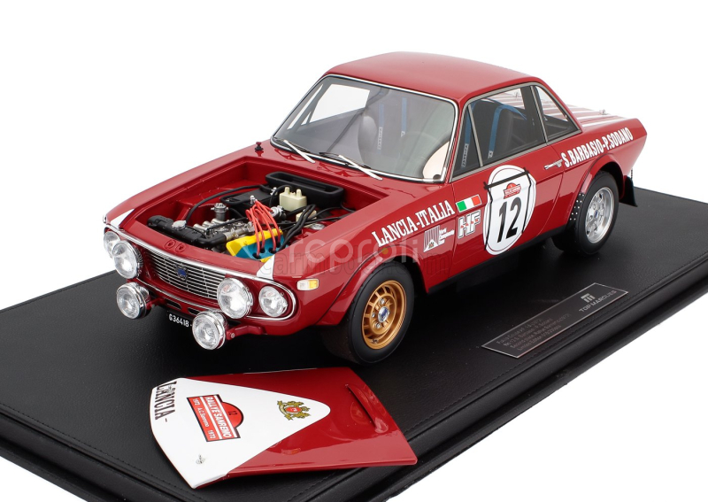 Topmarques Lancia Fulvia Hf 1600 Coupe (night Version) N 12 2nd Rally Sanremo 1972 Sergio Barbasio - Piero Sodano - Con Vetrina - With Showcase 1:12 Červená Bílá