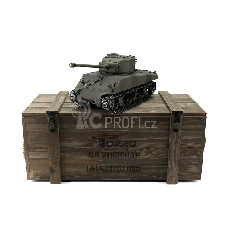 TORRO tank PRO 1/16 RC M4A3 Sherman 76mm maskovací kamufláž - infra IR - kouř z hlavně