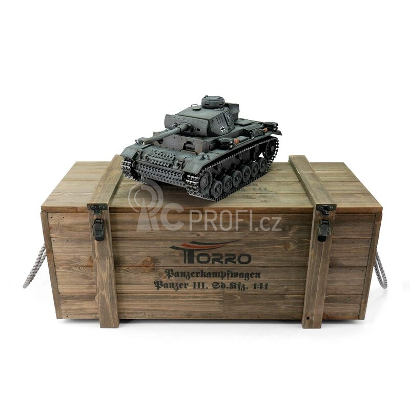 TORRO tank PRO 1/16 RC PzKpfw III provedení L šedá kamufláž - BB Airsoft