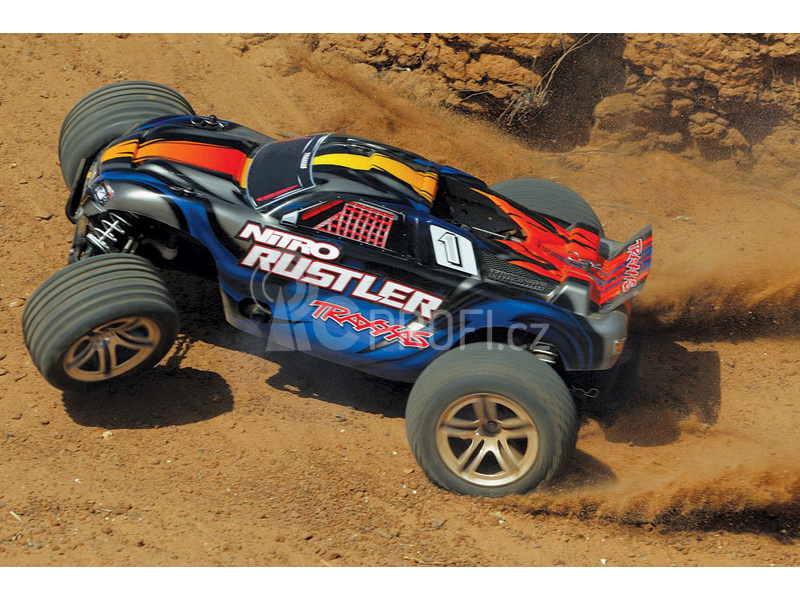 RC auto Traxxas Nitro Rustler 1:10 TQi RTR, stříbrno-červená