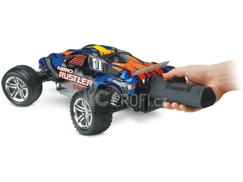 RC auto Traxxas Nitro Rustler 1:10 TQi RTR, stříbrno-červená