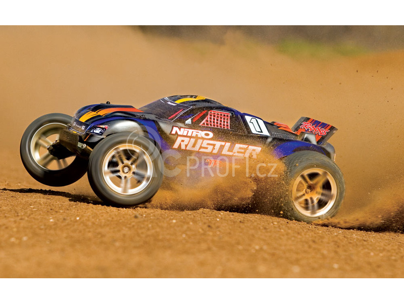 RC auto Traxxas Nitro Rustler 1:10 TQi RTR, stříbrno-červená