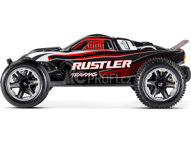 RC auto Traxxas Rustler 1:10 RTR s LED osvětlením, červeno-černá