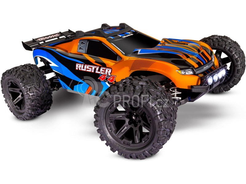 RC auto Traxxas Rustler 4WD 1:10 RTR s LED osvětlením, oranžová