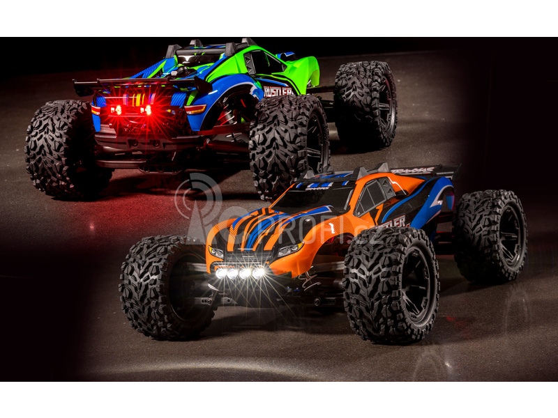 RC auto Traxxas Rustler 4WD 1:10 RTR s LED osvětlením, oranžová