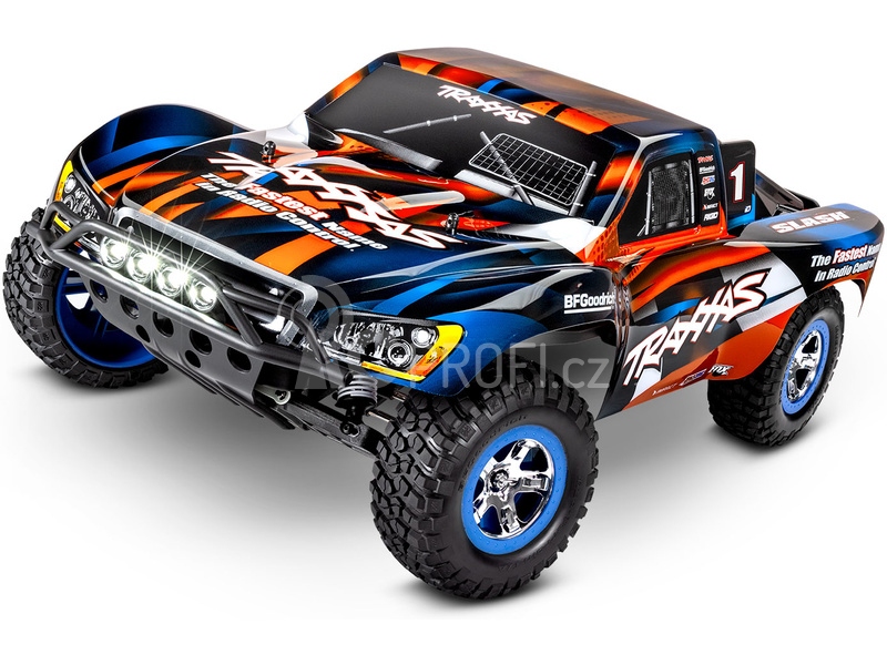 RC auto Traxxas Slash 1:10 RTR s LED osvětlením, červeno-modrá