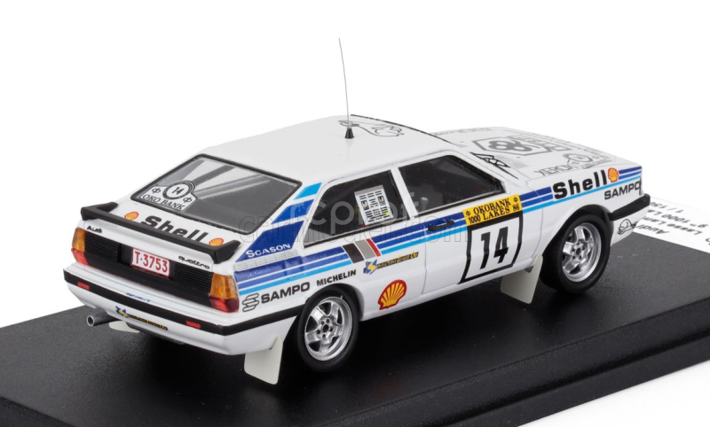 Trofeu Audi Quattro Coupe N 14 Rally 1000 Lakes 1986 Lasse Lampi - Pentti Kuukkala 1:43 Bílá Světle Modrá